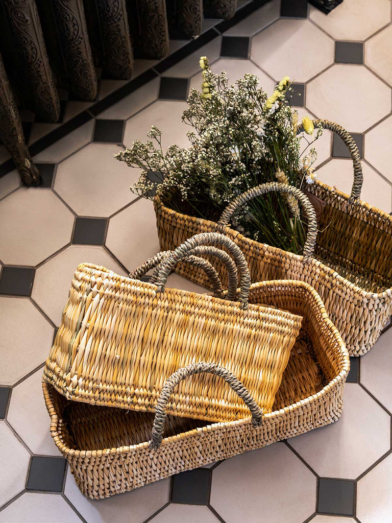 Reed Storage Baskets with flowers