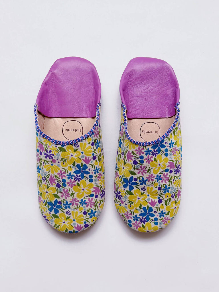 Wholesale Moroccan babouche slippers in floral Liberty print Bohemian Bloom fabric