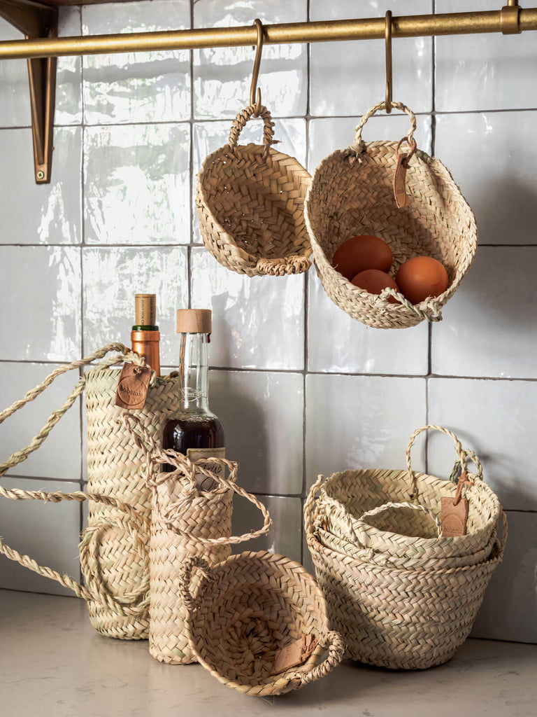 Natural storage baskets in a kitchen