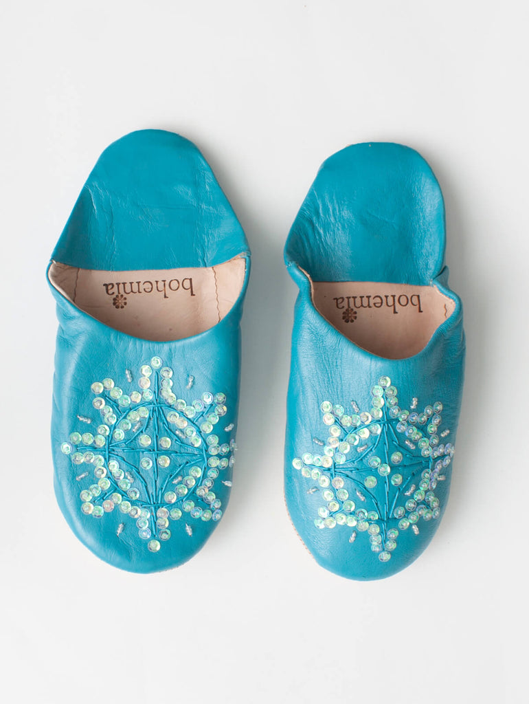 Moroccan Babouche Sequin Slippers, Aqua (Pack of 2) | Bohemia Design