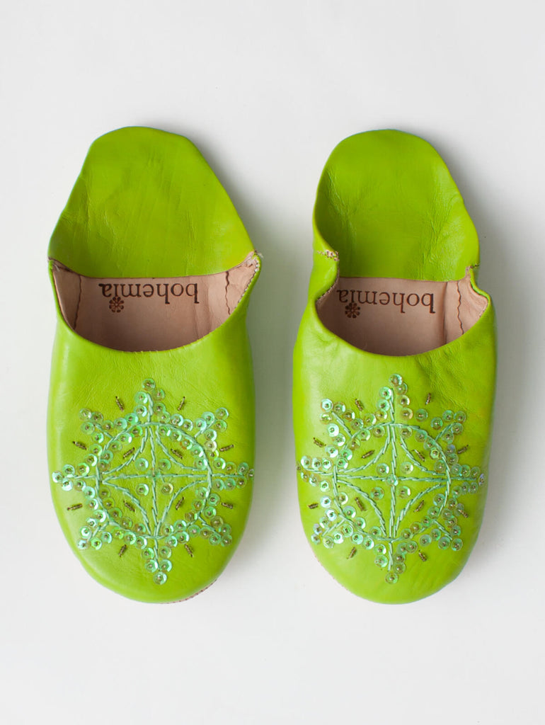 Moroccan Babouche Sequin Slippers, Lime (Pack of 2) | Bohemia Design