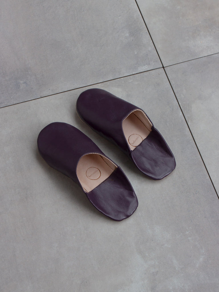 Moroccan Babouche Basic Slippers, Plum Coloured Leather (Pack of 2) | Bohemia Design