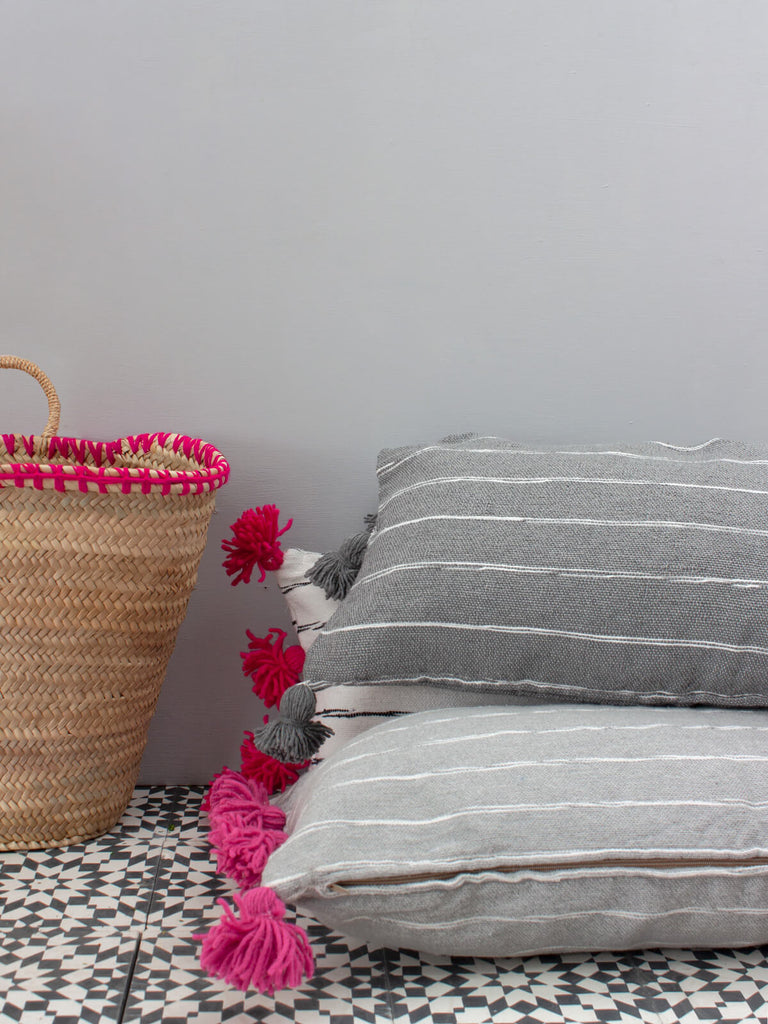 Cotton Scribble Stripe Rectangle Cushions, Charcoal | Bohemia Design Wholesale