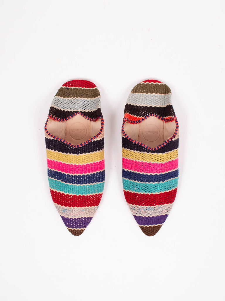 Bohemia design Moroccan babouche boujad slippers in a multi stripe pattern