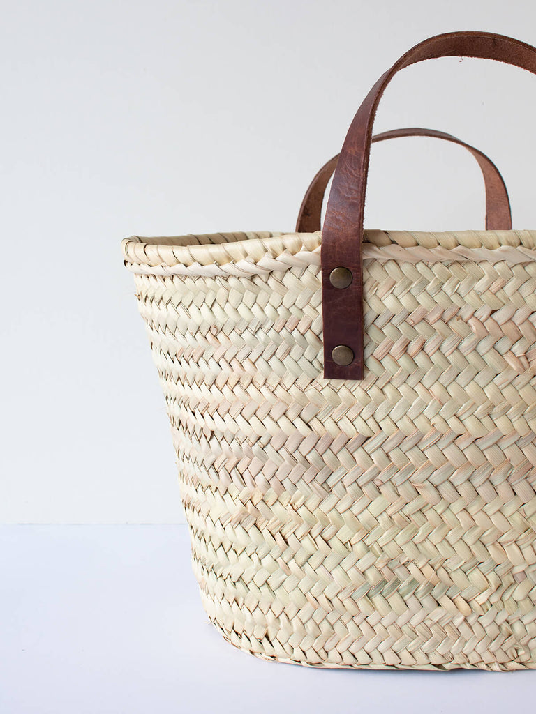 Mini valencia basket with tan leather handles by Bohemia Design