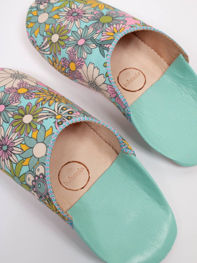 Margot Floral Babouche Slippers, Duck Egg by Bohemia Design Wholesale