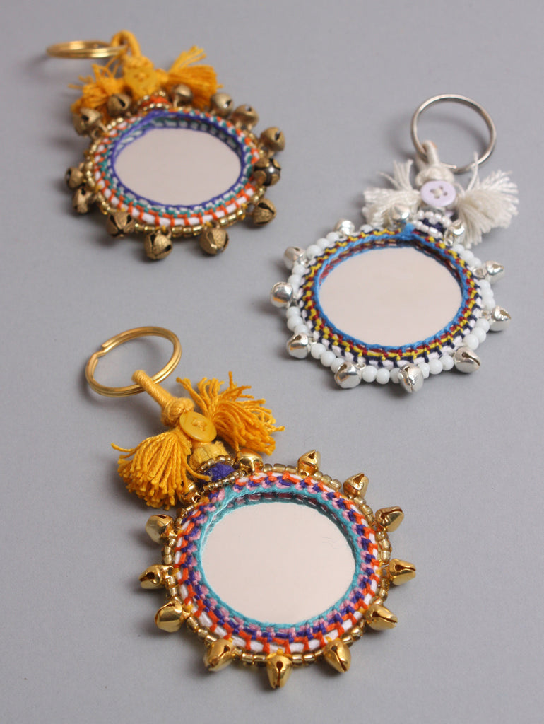 Large Boho Mirror Keyrings, Assorted Colours (Pack of 6) | Bohemia Design