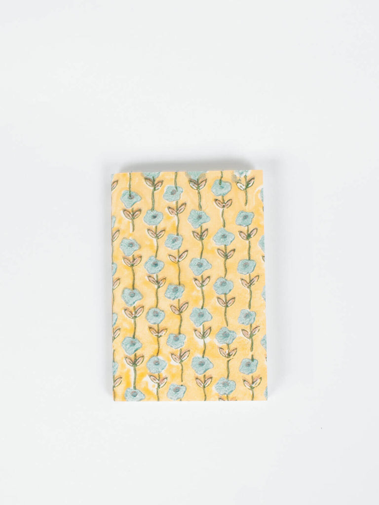 Paper notebook with buttermilk yellow floral block printed cover
