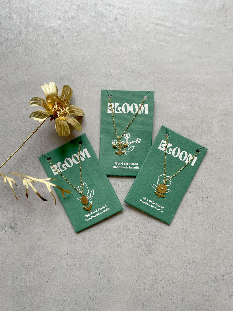 Bloom collection gold jewellery packaging made from recycled textiles