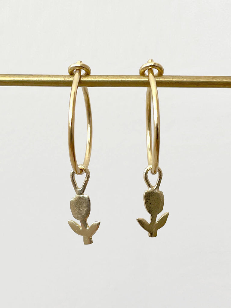 Wholesale gold tulip hoop earrings, handcrafted in India