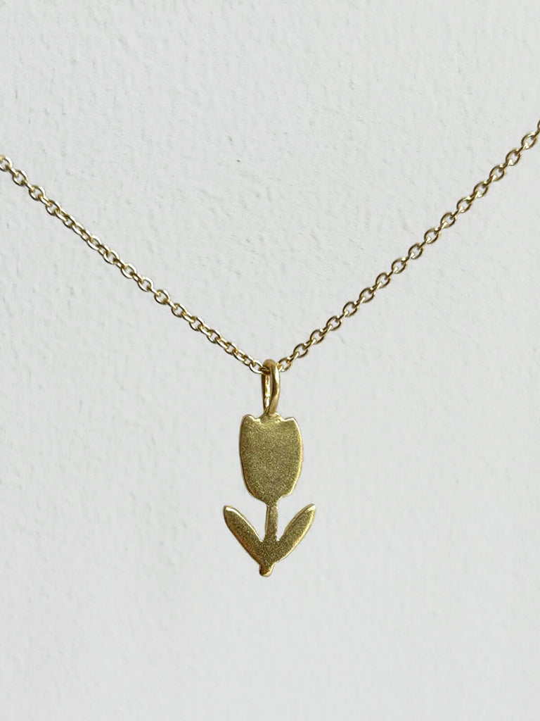 Small gold tulip pendant necklace on fine gold chain by Bohemia Design wholesale