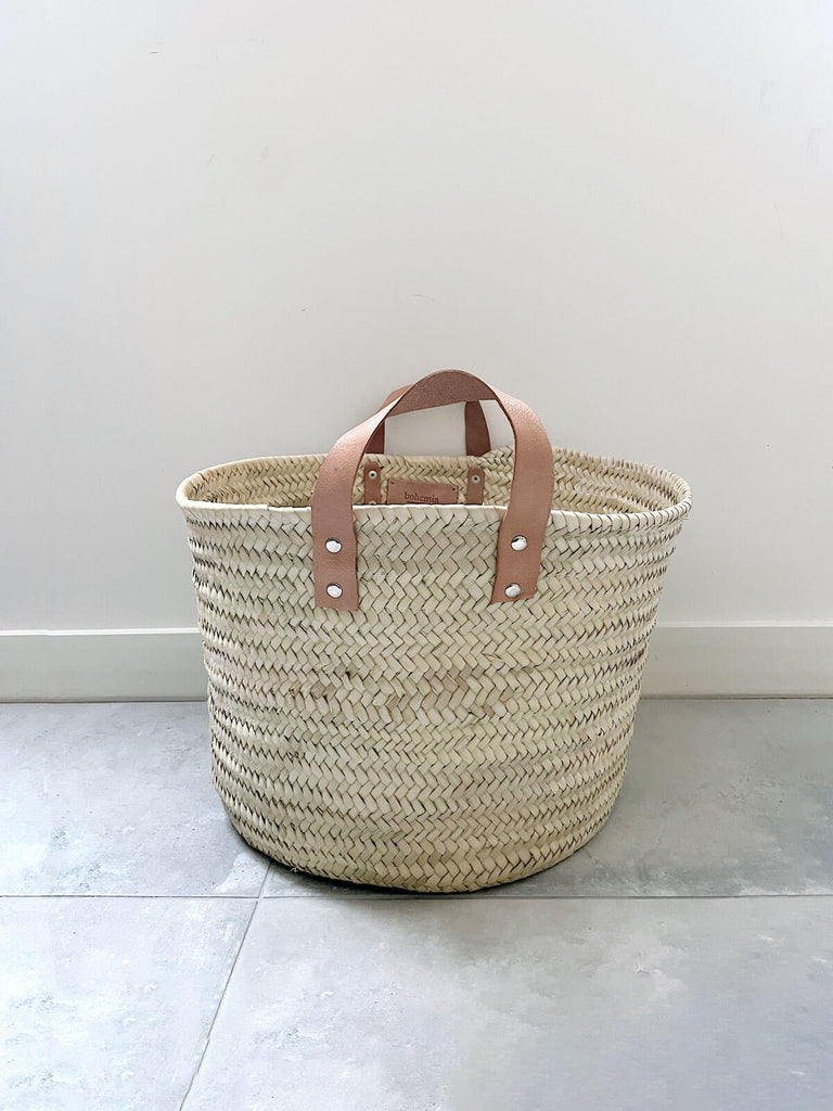 Medium leather handle storage basket