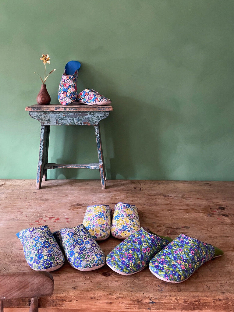 Limited edition of wholesale Liberty print Moroccan babouche slippers