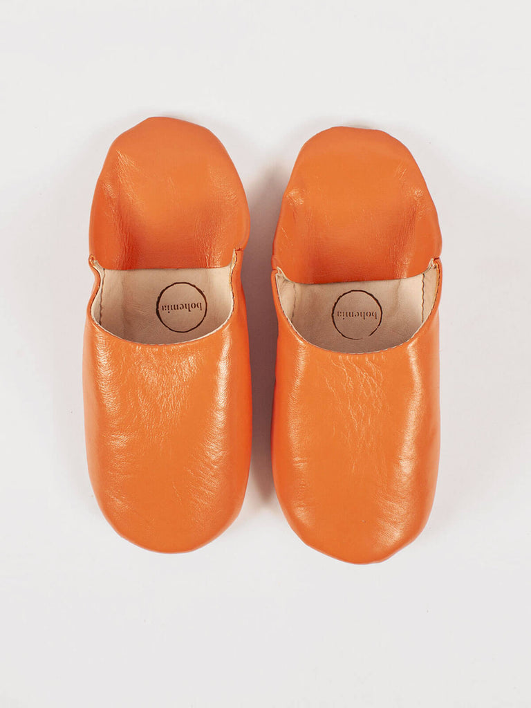 Handmade Moroccan Babouche Basic Slippers in Tangerine Coloured Leather by Bohemia Design