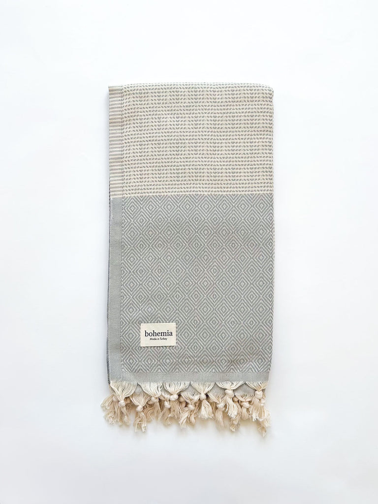 Nordic Dot Hammam Towel in pearl grey diamond pattern by Bohemia Design