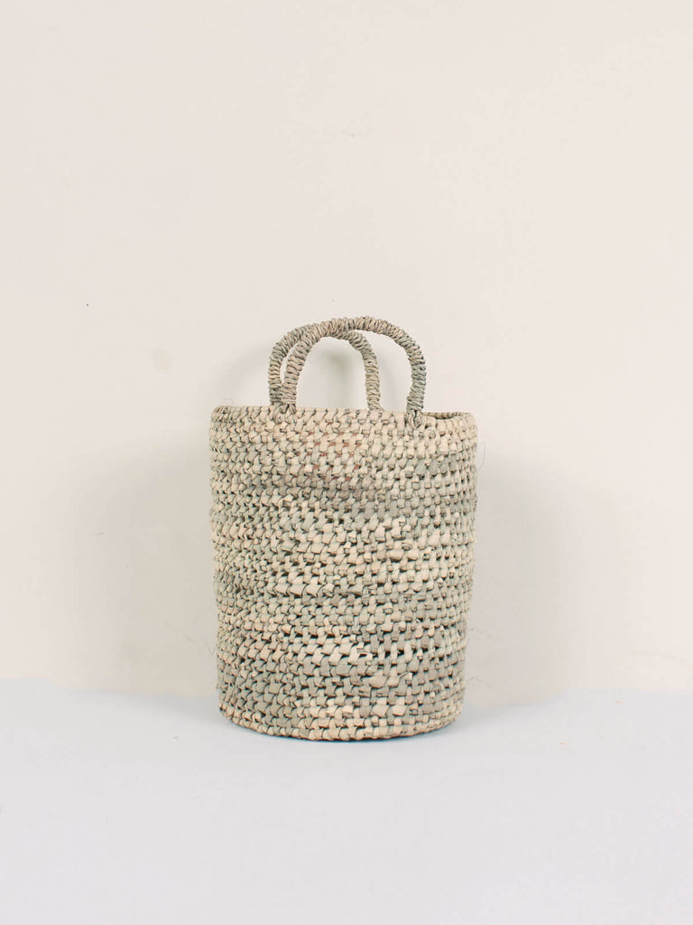 Medium round open weave nesting basket with short handles