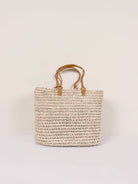 Large pleated leather handle basket in mustard