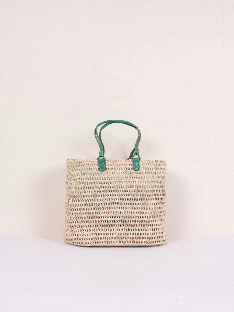 Medium pleated leather handle basket in sage green