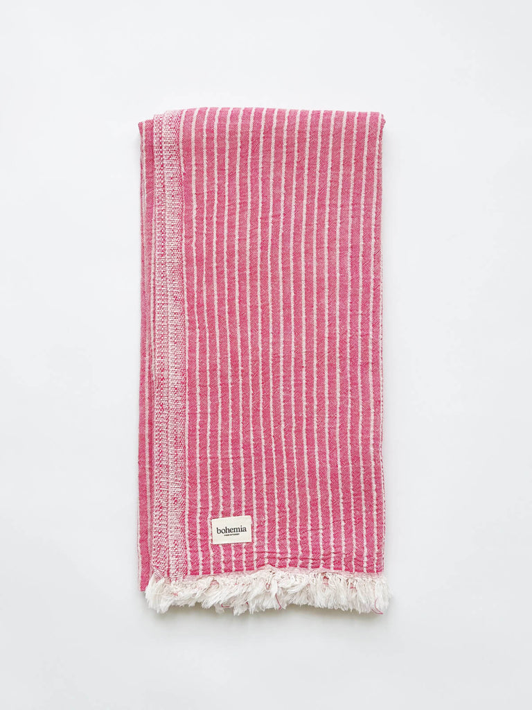 Wholesale premium cotton hammam towel in flamingo pink stripe design by Bohemia Design