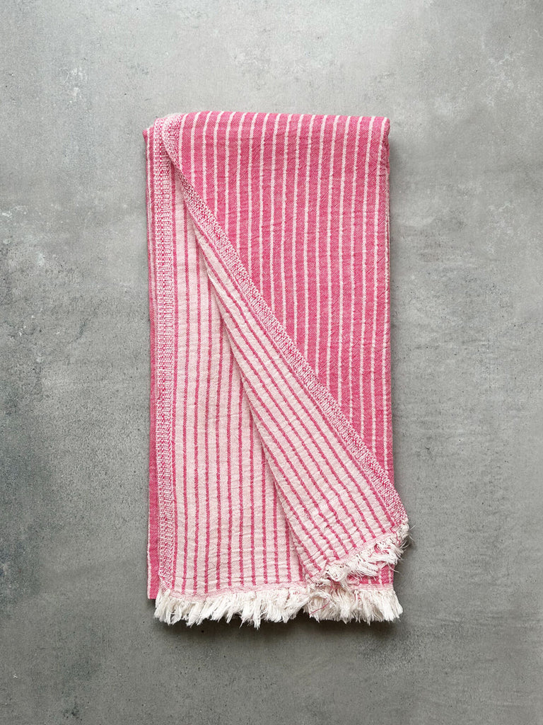Soft Turkish cotton hammam towel in flamingo pink stripe, ideal for summer by Bohemia Design