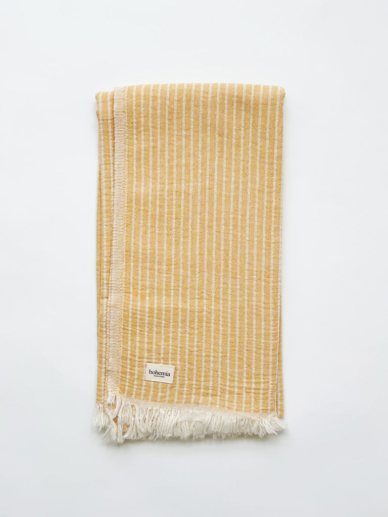 Portobello cotton hammam towel with mustard yellow stripe design