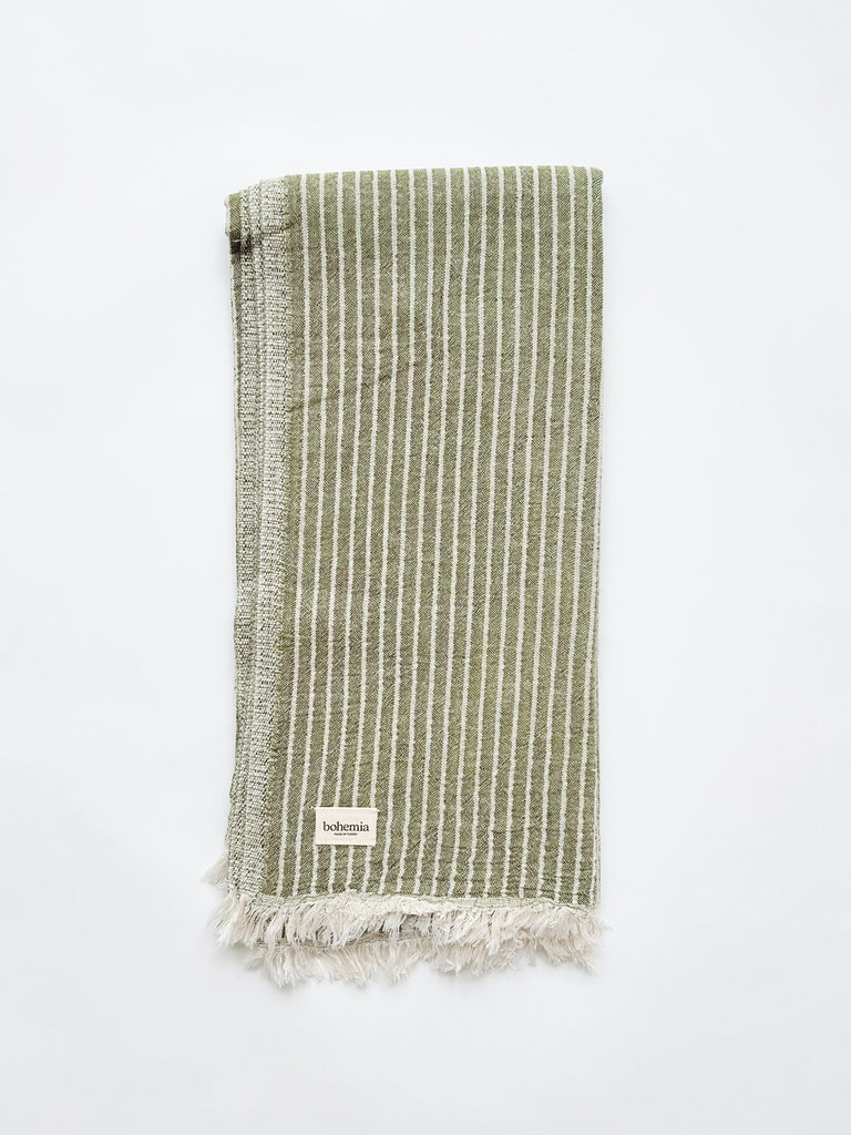 Wholesale olive green cotton hammam towel with stripe design
