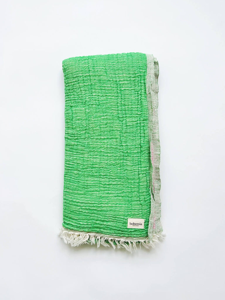 Wholesale cotton Samos Hammam Towel in leaf green and rose pink