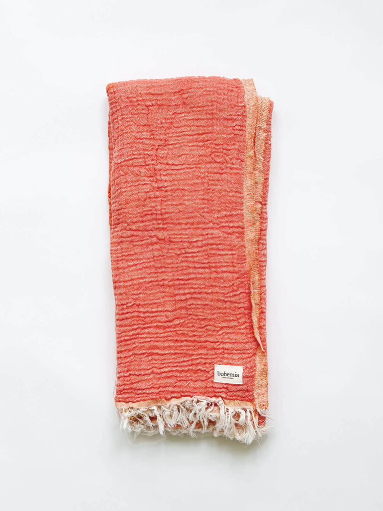 Soft cotton Samos Hammam Towel in Melon and Quince orange tones