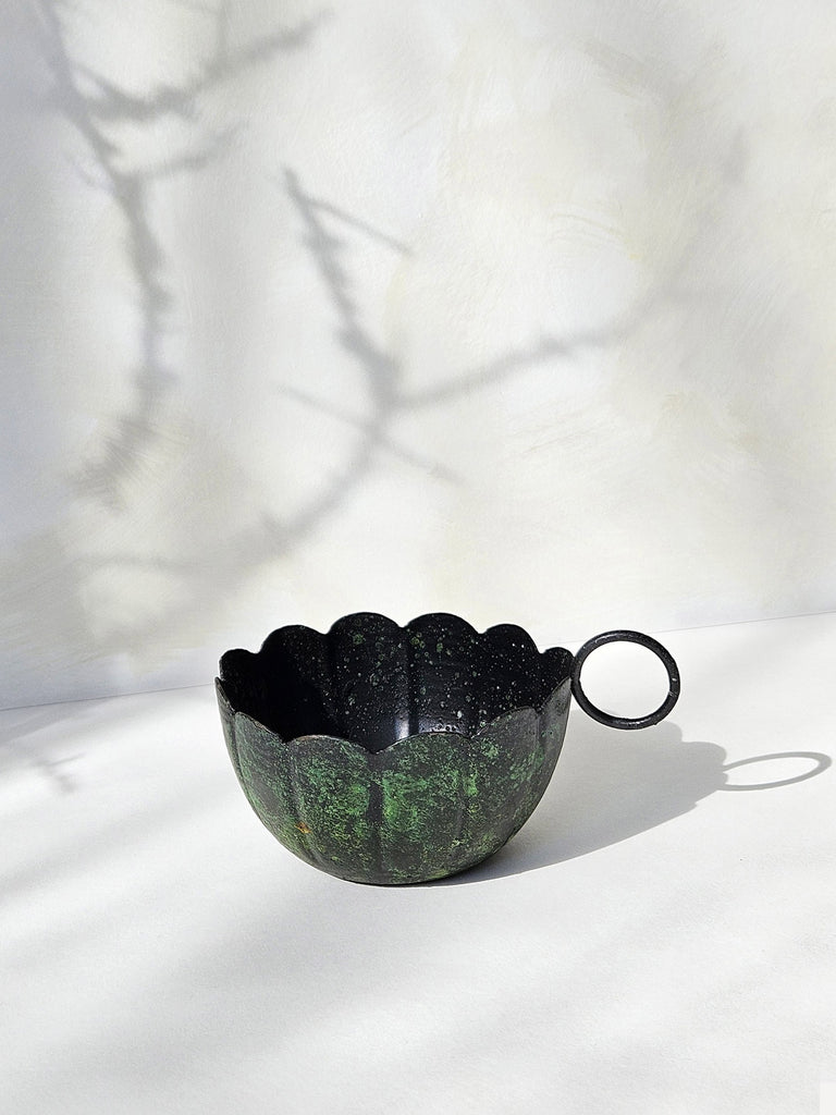 Scallop candle holder in vintage moss patina finish | Bohemia Design