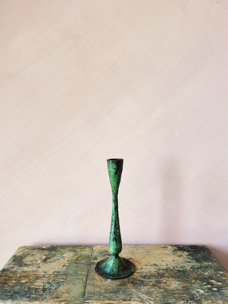 Shelley, artisan iron candle holder in verdigris patina finish, small | BohemiaDesign