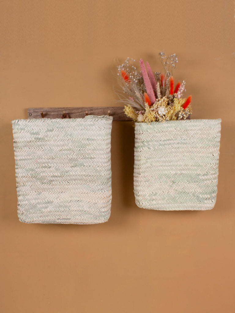 Natural woven rectangular wall baskets in a set of 3