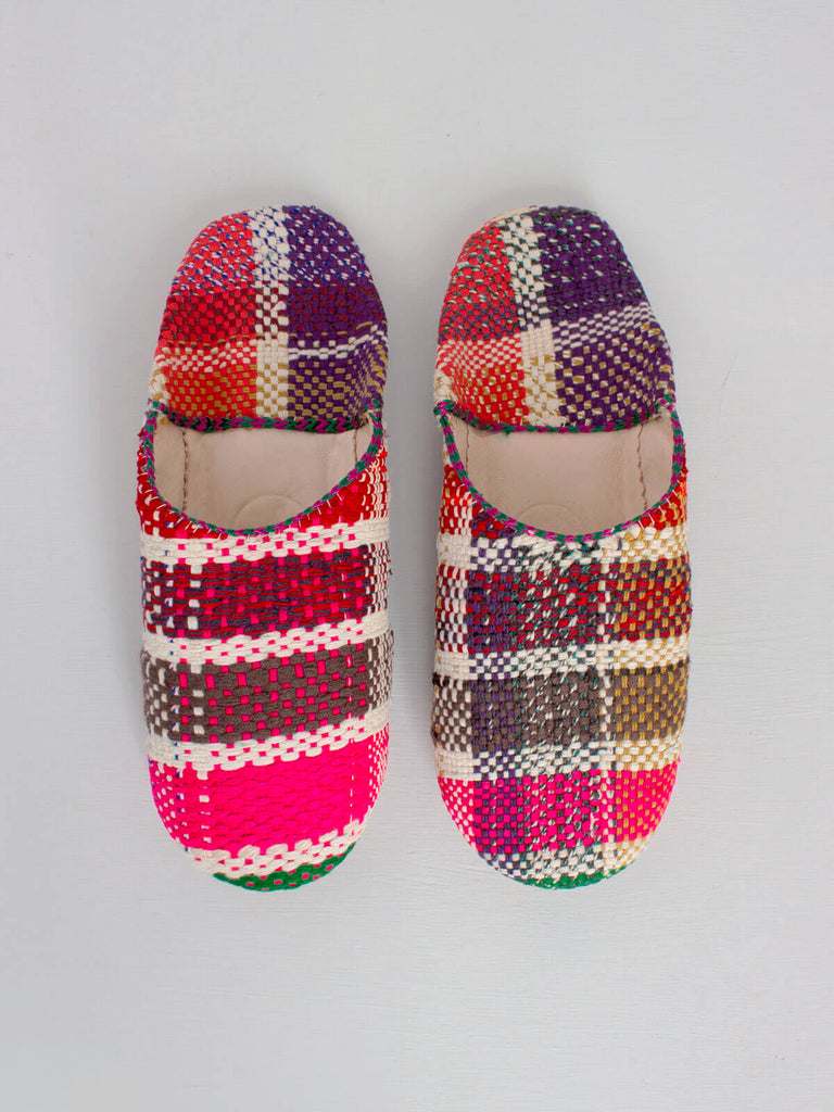 Moroccan Boujad Basic Babouche Slippers, Heather Check | Bohemia Design