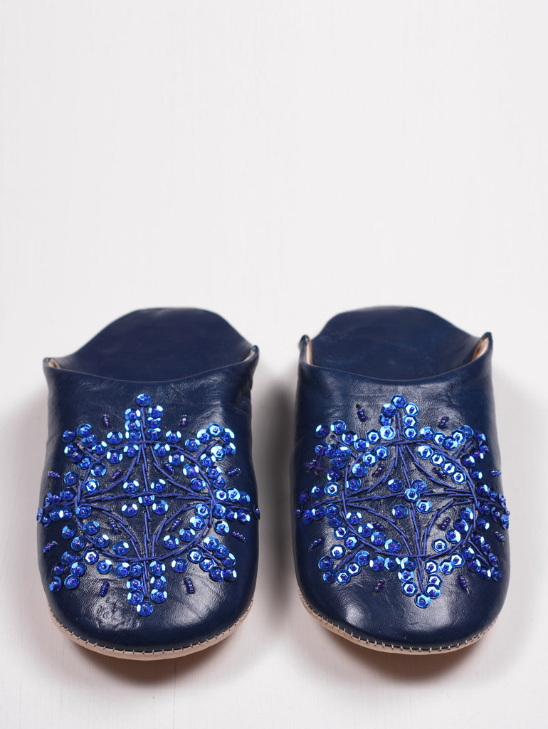 Moroccan Babouche Sequin Slippers, Indigo (Pack of 2) | Bohemia Design