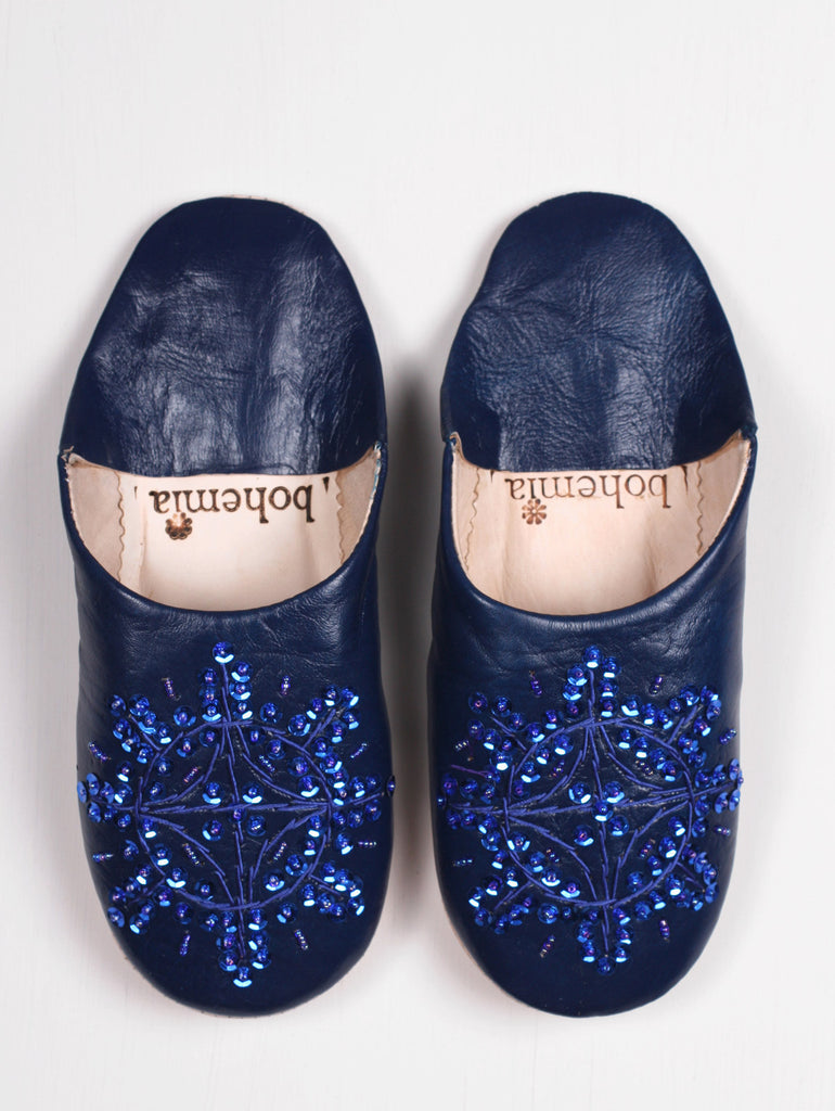 Moroccan Babouche Sequin Slippers, Indigo (Pack of 2) | Bohemia Design