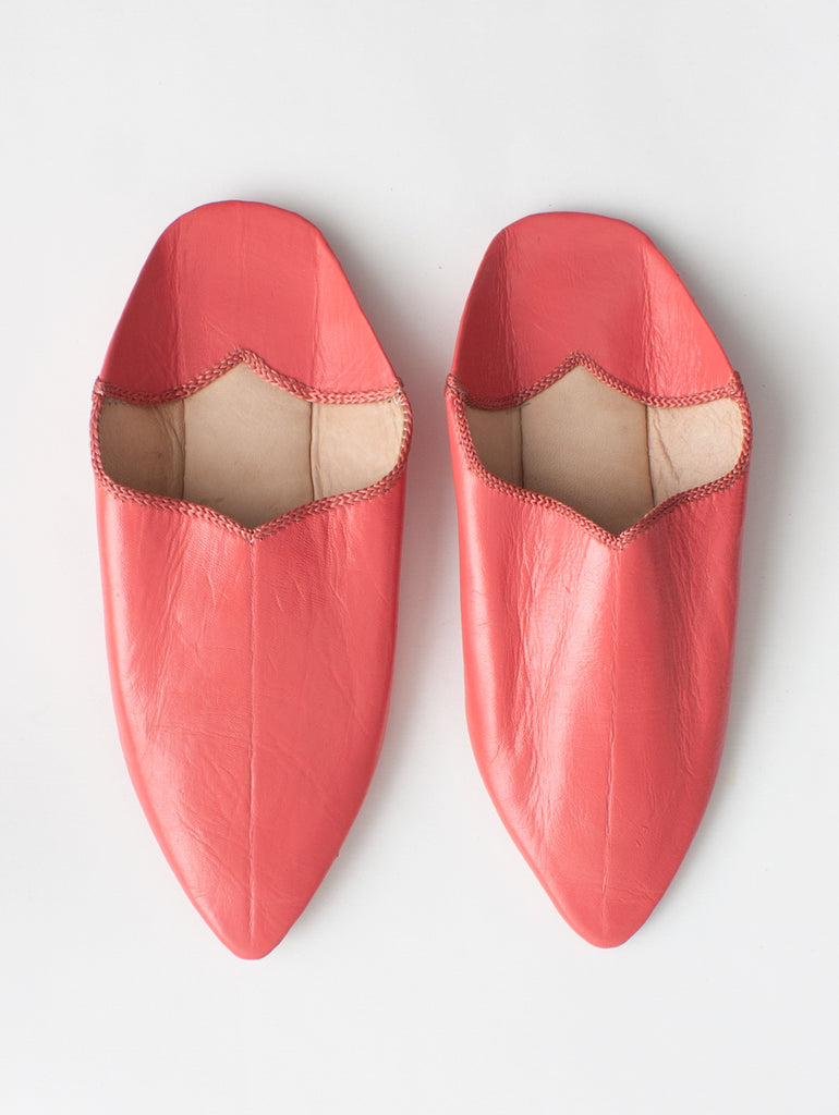 Moroccan Plain Pointed Babouche Slippers, Coral (Pack of 2) | Bohemia Design