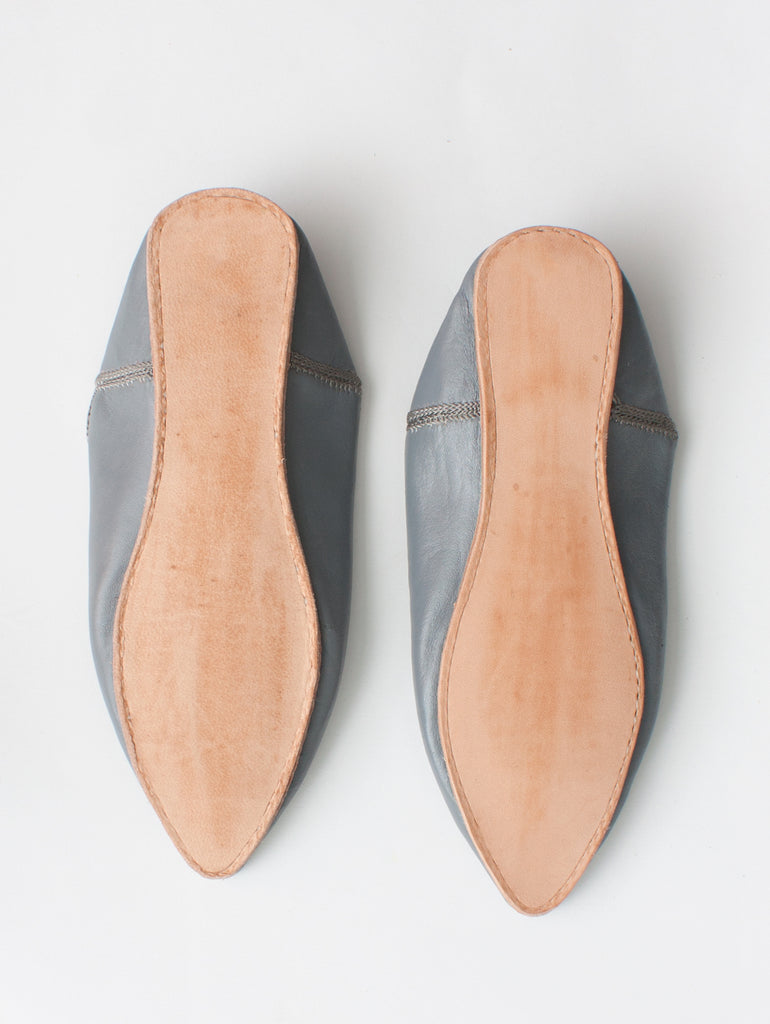 Moroccan Plain Pointed Babouche Slippers, Grey (Pack of 2) | Bohemia Design