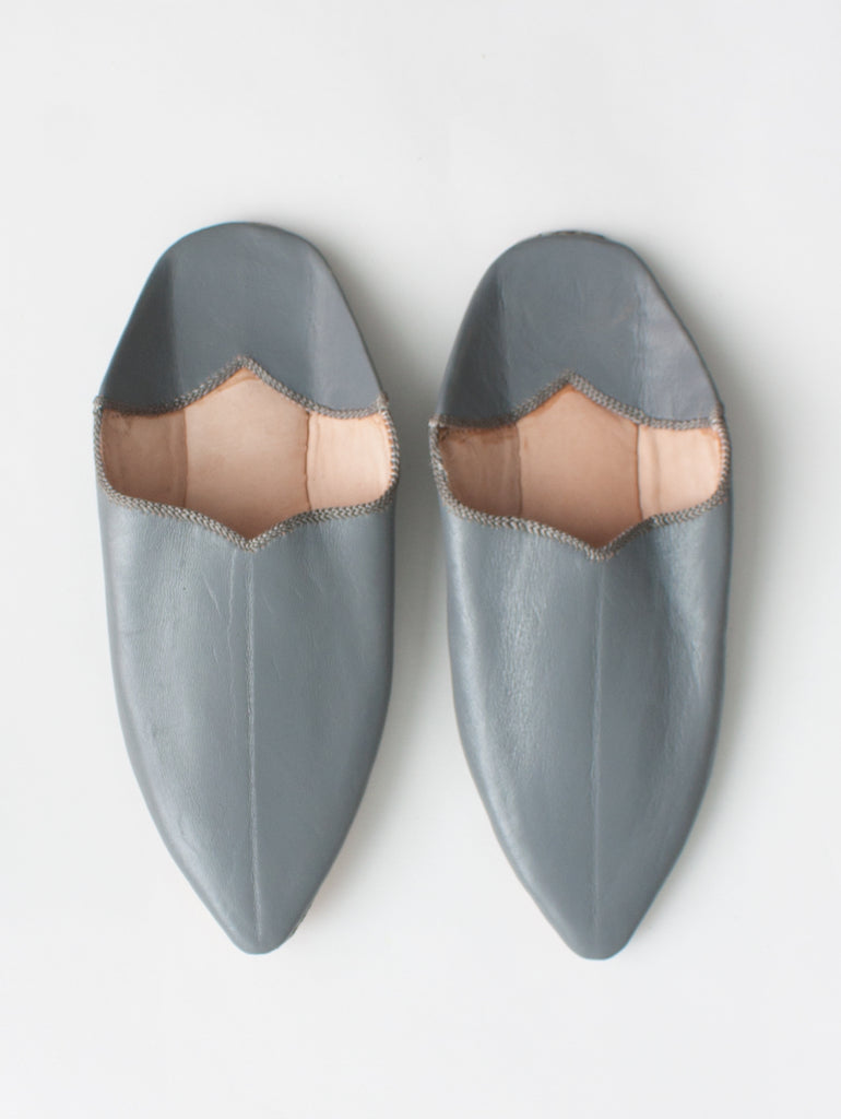 Moroccan Plain Pointed Babouche Slippers, Grey (Pack of 2) | Bohemia Design