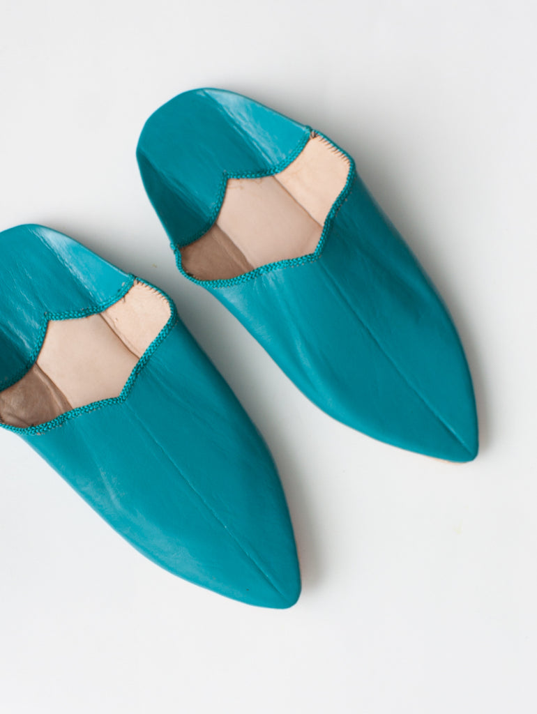 Moroccan Plain Pointed Babouche Slippers, Teal (Pack of 2) | Bohemia Design