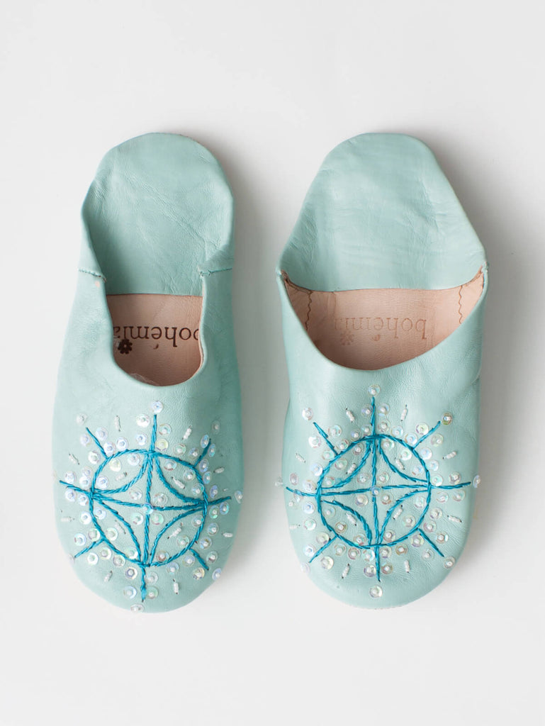 Moroccan Babouche Sequin Slippers, Duck Egg (Pack of 2) | Bohemia Design