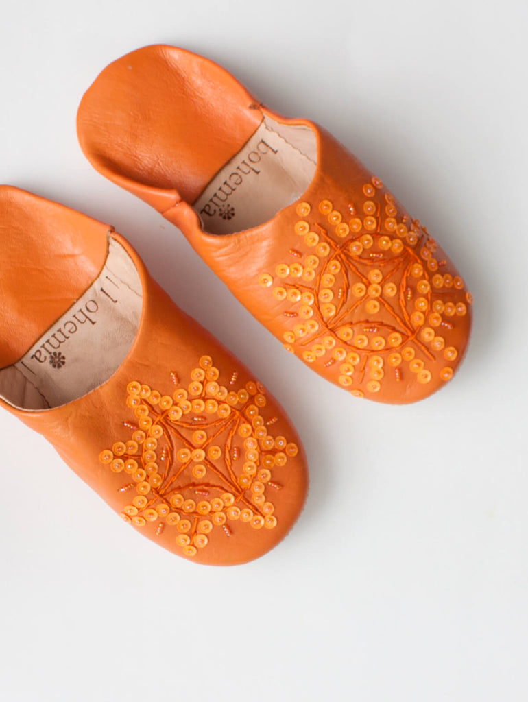Moroccan Babouche Sequin Slippers, Orange (Pack of 2) | Bohemia Design
