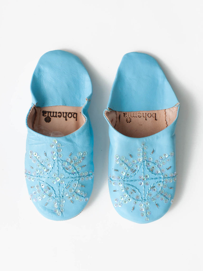 Moroccan Babouche Sequin Slippers, Sky Blue (Pack of 2) | Bohemia Design