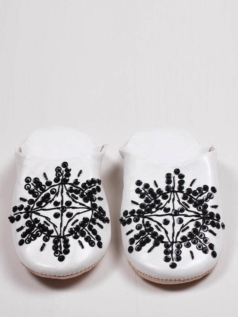 Moroccan Babouche Sequin Slippers, White & Black (Pack of 2) | Bohemia Design