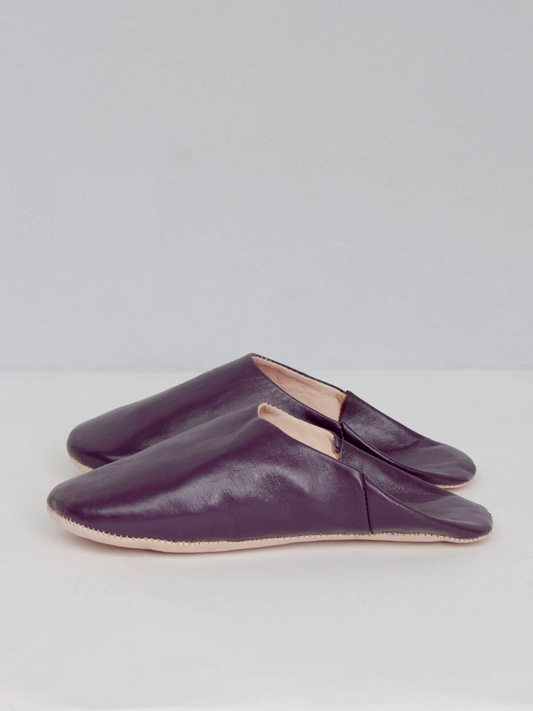 Moroccan Babouche Basic Slippers, Plum Coloured Leather (Pack of 2) | Bohemia Design