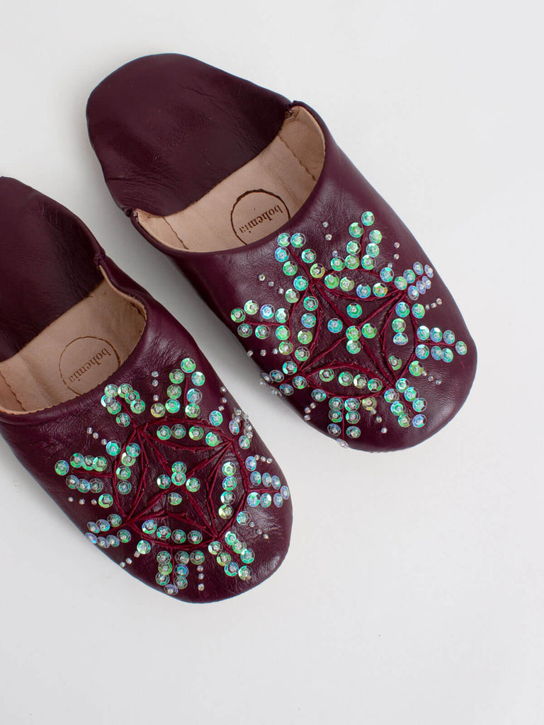 Moroccan Babouche Sequin Slippers, Pomegranate (Pack of 2) | Bohemia Design