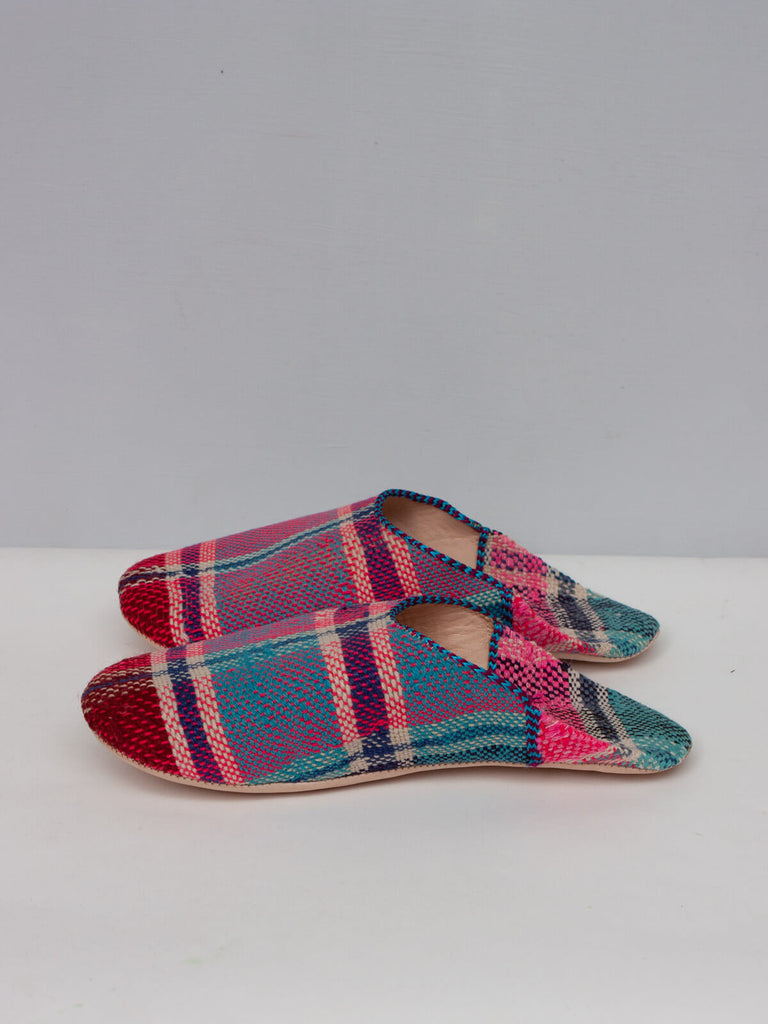 Limited Edition Moroccan Boujad Fabric Basic Babouche Slippers, Essaouira Check by Bohemia Design
