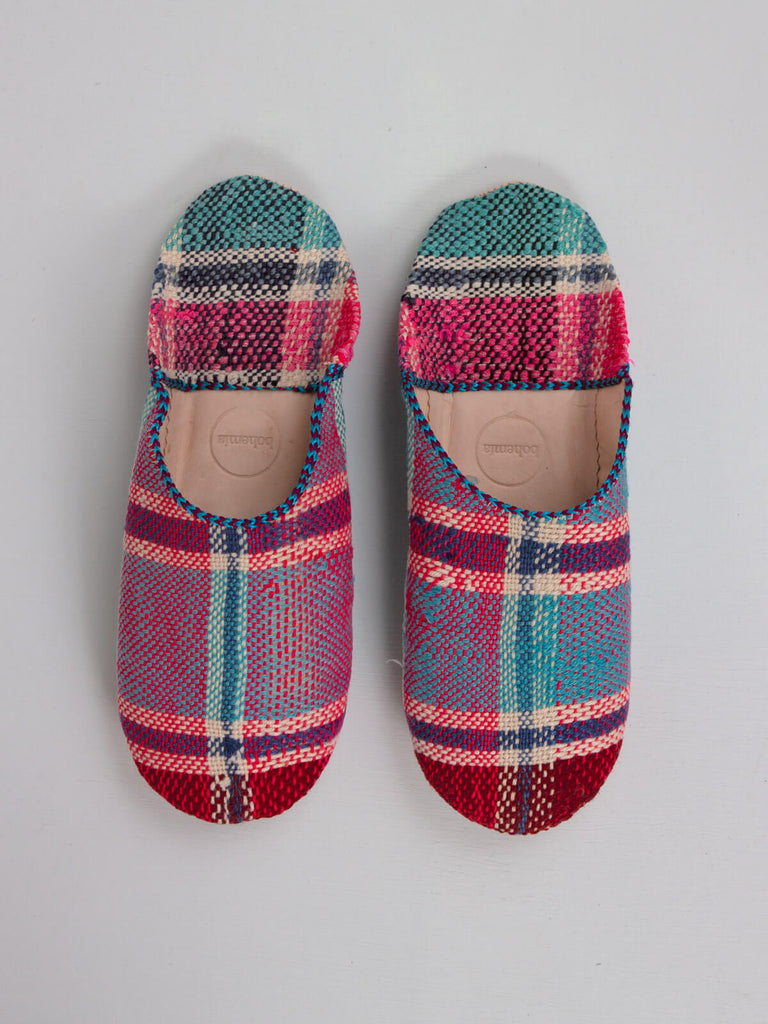 Limited Edition Moroccan Boujad Fabric Basic Babouche Slippers, Essaouira Check by Bohemia Design