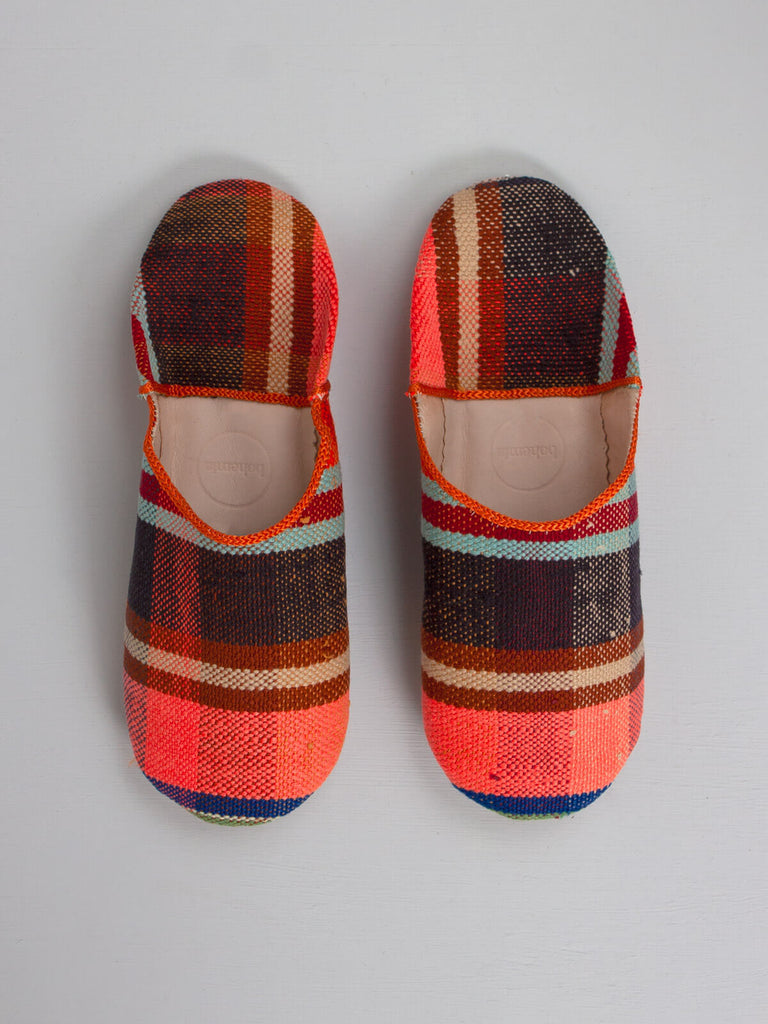 Moroccan Boujad Fabric Basic Babouche Slippers, Sunset Check