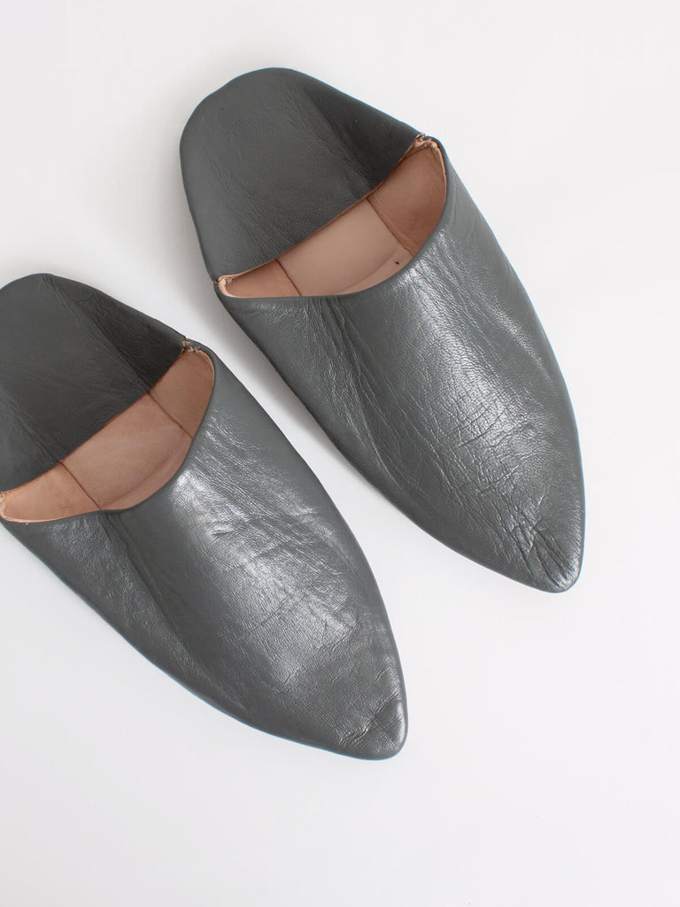 Moroccan Classic Pointed Babouche Slippers, Charcoal (Pack of 2) | Bohemia Design