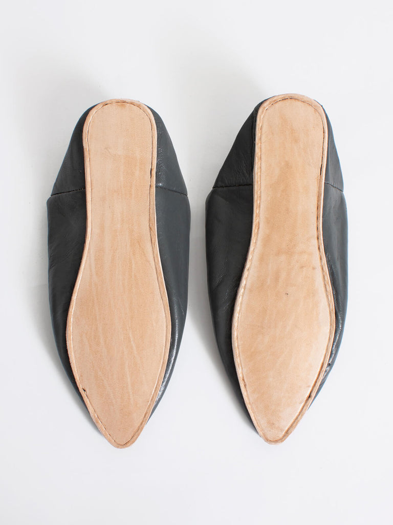 Moroccan Classic Pointed Babouche Slippers, Charcoal (Pack of 2) | Bohemia Design