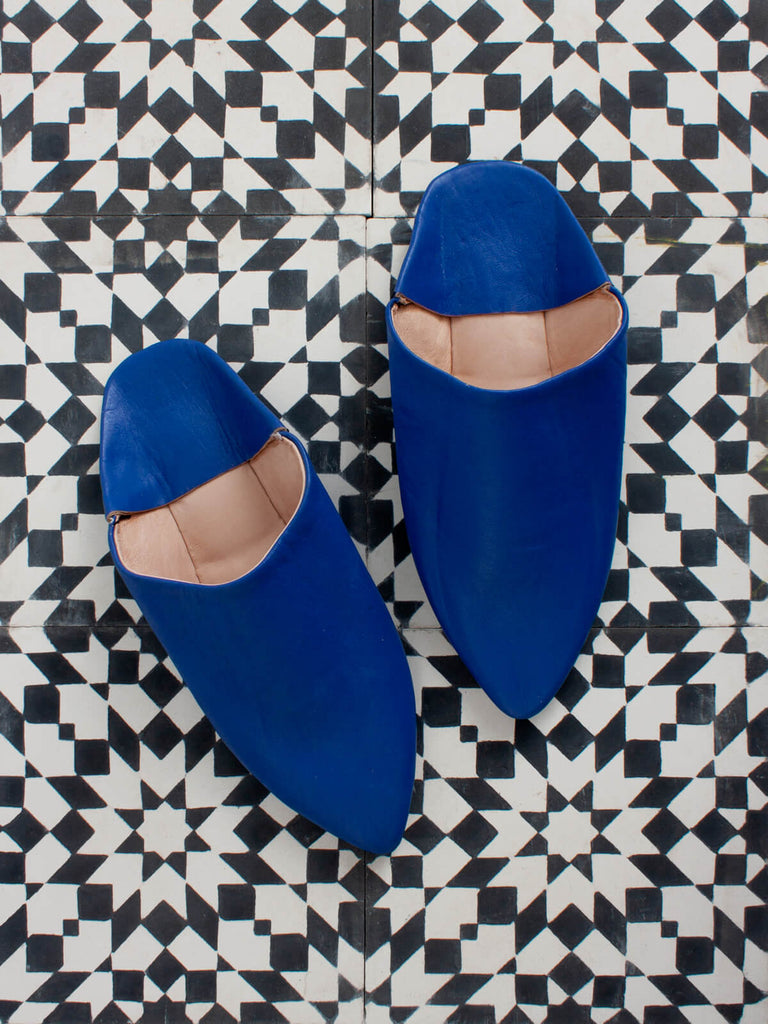 Moroccan Classic Pointed Babouche Slippers, Cobalt (Pack of 2) | Bohemia Design